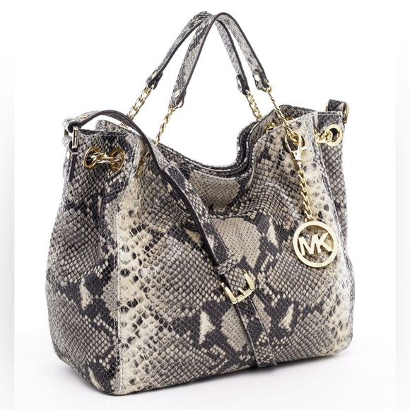 Michael Kors Jet Set Chain Snakeskin Gather Shoulder Tote - Picture 1 of 10